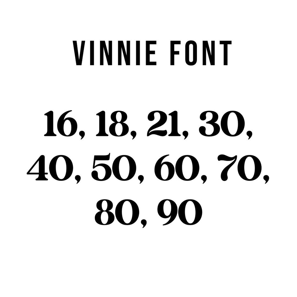 A white background features the text "Number Cupcake Plaques | Set of 6" in capital letters at the top. Below, the numbers 16, 18, 21, 30, 40, and 50 are shown in bold and serif typeface. Ideal for cupcake toppers or laser-cut acrylic plaques by Etched Design.