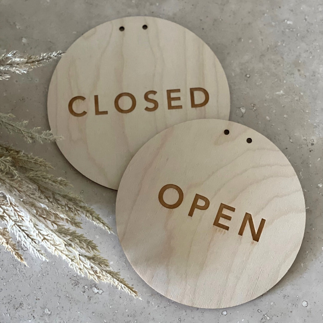 Wooden Open Closed Sign | Etched Design